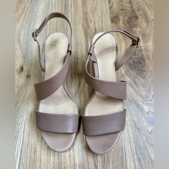 Cole Haan Shoes - Cole Haan Strappy Leather Wedge Sandals Taupe Size 8B NWOB